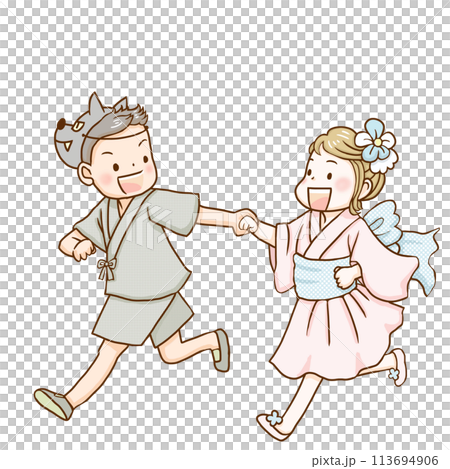 お祭りで一緒に走る子供たち お祭りで一緒に走る子供たち 113694906