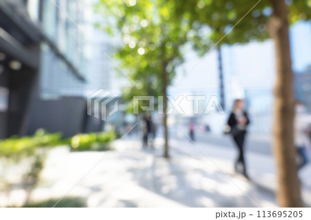 初夏のビジネス街の背景ぼかし 113695205