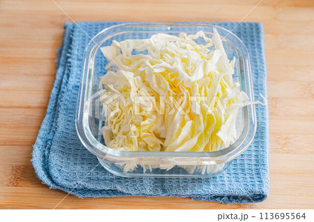 耐熱容器に入れた刻んだ春キャベツ 耐熱容器に入れた刻んだ春キャベツ 113695564