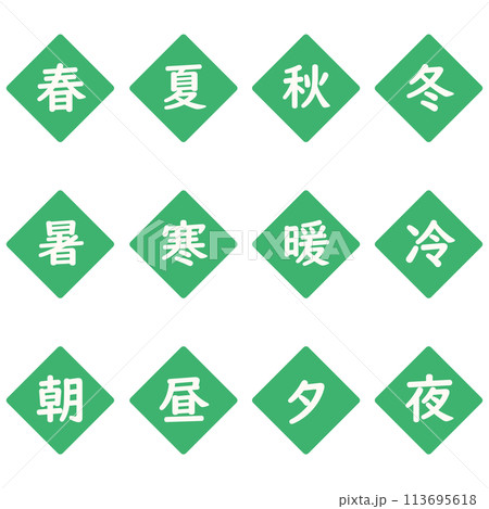 緑色の漢字一文字のひし形アイコンセット 緑色の漢字一文字のひし形アイコンセット 113695618