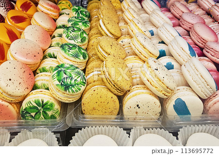Traditional colorful Macaroons in a row Traditional colorful Macaroons in a row 113695772