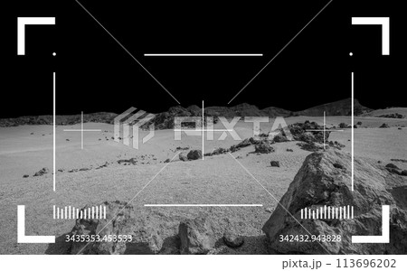 Cosmic scene background. Black moon landscape through viewfinder 113696202