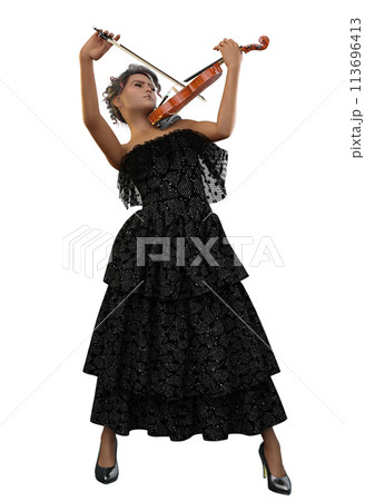 3D Girl in black dress playing violin 113696413