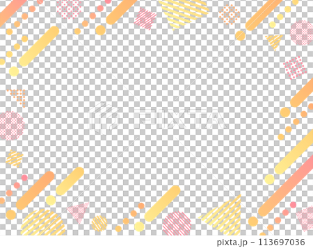 A round triangle square shape frame with warm colored upward-sloping lines, dots and stripes A round triangle square shape frame with warm colored upward-sloping lines, dots and stripes 113697036