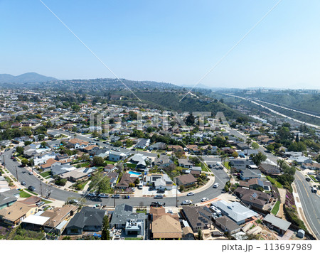 Aerial view of house in San Diego suburb, California, USA 113697989
