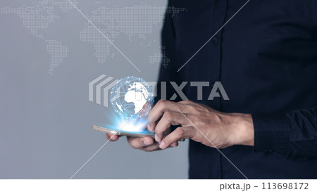 Technology digital marketing, Financial and banking, Businessman using smart phone mobile 113698172