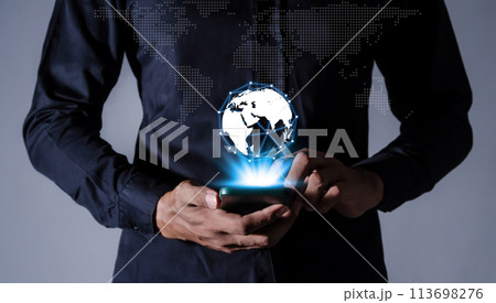 Technology digital marketing, Financial and banking, Businessman using smart phone mobile 113698276
