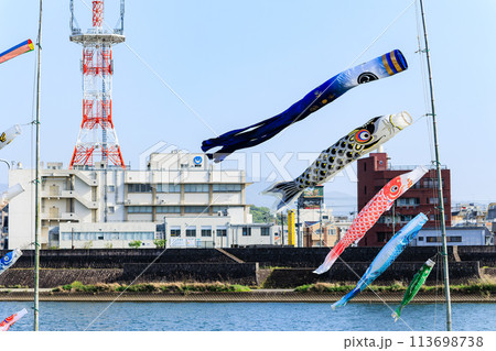 春の風物詩！　川内川河川敷の鯉のぼり 113698738
