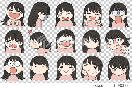 コミカルな女性の表情セット 113698878