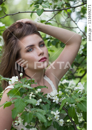 Young fashion model outdoors portrait. Healthy beauty woman Young fashion model outdoors portrait. Healthy beauty woman 113699271