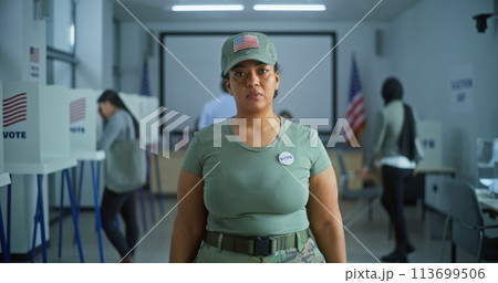 Portrait of female soldier, USA elections voter 113699506