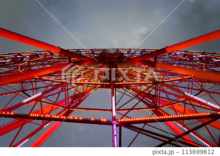 Construction metal structure on dark night sky cloud background with copy space Construction metal structure on dark night sky cloud background with copy space 113699612