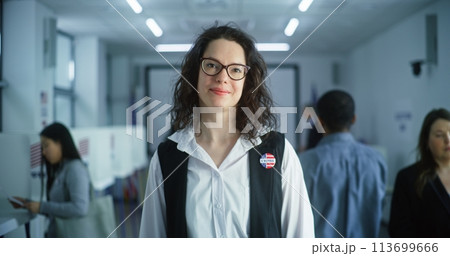 Portrait of Caucasian woman, USA elections voter 113699666