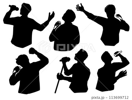 歌を歌うあるいは演説する男性のシルエットイラスト 黒 歌を歌うあるいは演説する男性のシルエットイラスト 黒 113699712