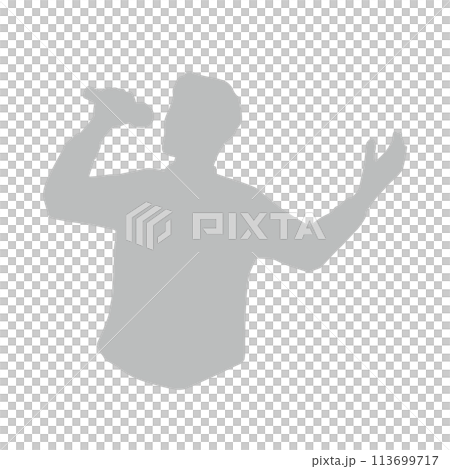 Silhouette illustration of a man singing happily or giving a speech - gray 113699717