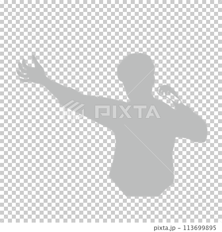 一位歌手拿著麥克風舉起手臂攪拌或一位男子發表演講的剪影，灰色 113699895