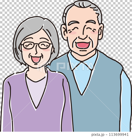 おじいさんとおばあさん_笑顔_上半身 113699941