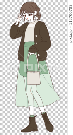 Illustration of a woman wearing a brown cardigan Illustration of a woman wearing a brown cardigan 113700785