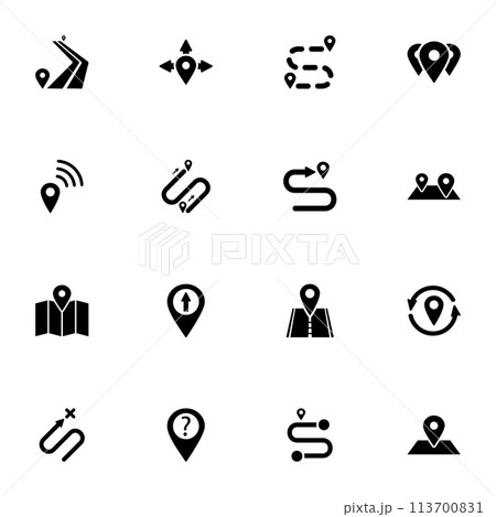 Route icon - Expand to any size - Change to any colour. Perfect Flat Vector Contains such Icons as path, journey, car, map, way, highway, pin, street, roadside, traffic, travel, satellite, compass. Route icon - Expand to any size - Change to any colour. Perfect Flat Vector Contains such Icons as path, journey, car, map, way, highway, pin, street, roadside, traffic, travel, satellite, compass. 113700831