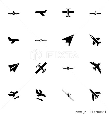 Planes icon - Expand to any size - Change to any colour. Perfect Flat Vector Contains such Icons as aircraft, airplane, arrival, transport, destroyer, exterminator, fighter, flight, transportation. 113700841
