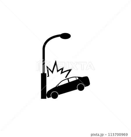 Car Crashed into Lamp Post Flat Vector Icon 113700969