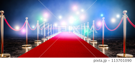 Glamorous red carpet event entrance with spotlight Glamorous red carpet event entrance with spotlight 113701090