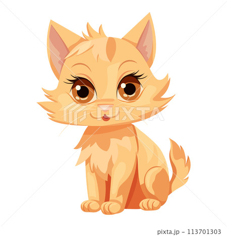 illustration of a funny red kitten sitting smiling on a white background 113701303