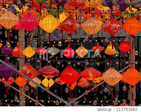 Chinese new year lantern in chinatown area background Chinese new year lantern in chinatown area background 113701602