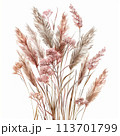 Elegant vintage watercolor rendering of a Pampas Grass bouquet, ideal for adding a touch of nostalgia to greeting cards, posters, and digital collages 113701799