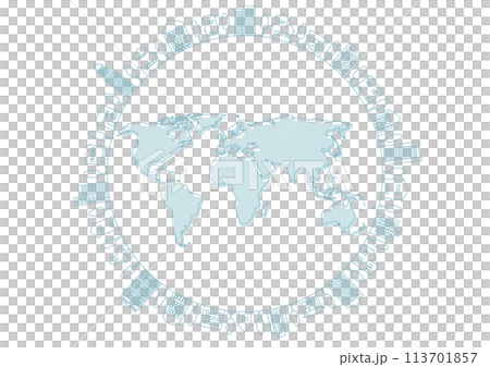 Blue line drawing of buildings and earth illustration 113701857