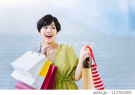 ショッピングセンターで買い物をする女性 113702405