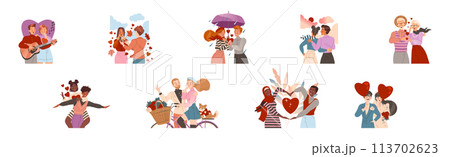 Happy Man and Woman Couples in Love Feel Passion Vector Set Happy Man and Woman Couples in Love Feel Passion Vector Set 113702623