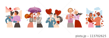 Happy Man and Woman Couples in Love Feel Passion Vector Set 113702625
