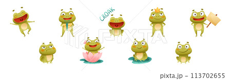Funny Green Frog Character Engaged in Different Activity Vector Set Funny Green Frog Character Engaged in Different Activity Vector Set 113702655
