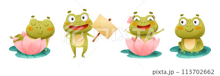 Funny Green Frog Character Engaged in Different Activity Vector Set Funny Green Frog Character Engaged in Different Activity Vector Set 113702662