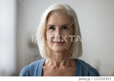 Head shot profile picture of mature Caucasian woman 113702955