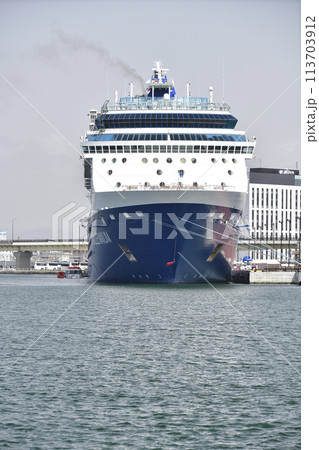 春の北海道函館市函館港に寄港するセレブリティミレニアム号の風景を撮影 113703912
