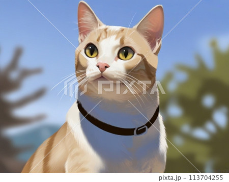 見上げる猫 113704255