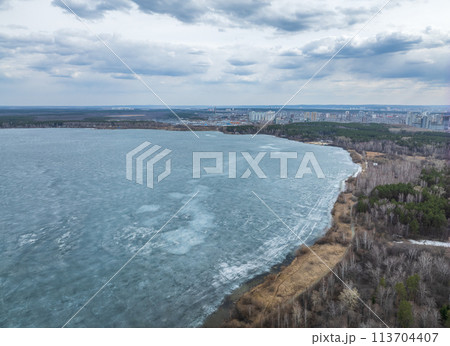 Spring Landscape. The long-awaited spring. Nature wakes up. Aerial view Spring Landscape. The long-awaited spring. Nature wakes up. Aerial view 113704407