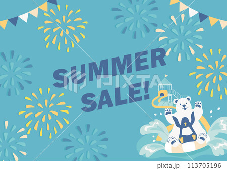 花火とかわいい動物の夏らしい背景イラスト 113705196