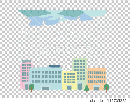 雨天城市框架彩色手繪風格插畫 113705282