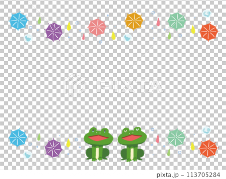 ポップな蛙と雨のフレームイラスト 113705284