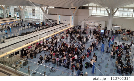 混雑する様子の羽田空港第3ターミナル 113705334