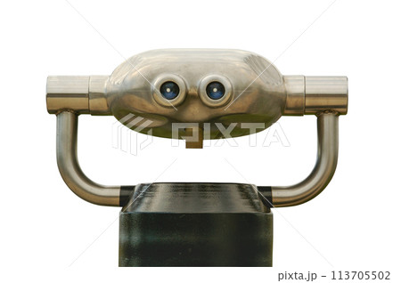 Modern looking Tourist Coin Operated Sightseeing Telescope Tower Viewer Isolated on a White Background. Modern looking Tourist Coin Operated Sightseeing Telescope Tower Viewer Isolated on a White Background. 113705502