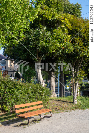 住宅街の公園にあるベンチ 住宅街の公園にあるベンチ 113705548