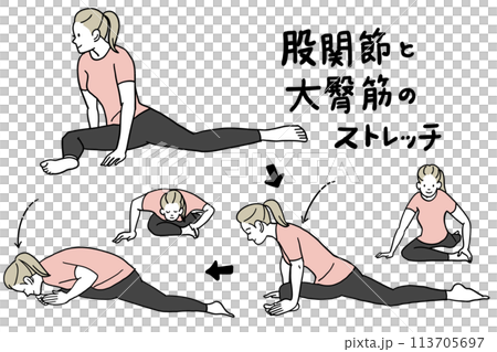 股関節と大臀筋のストレッチ 113705697