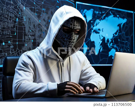 サイバー攻撃する　覆面　ハッカーマン 113706500