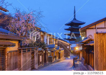春の京都 夜桜と八坂の塔 春の京都 夜桜と八坂の塔 113706515