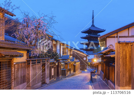 春の京都　夜桜と八坂の塔 113706516