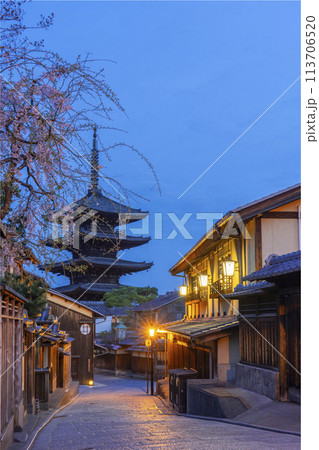 春の京都　夜桜と八坂の塔 113706520